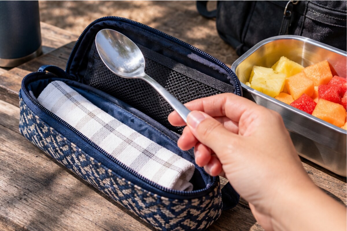 Fotografía culinaria: Una cuchara limpia para comer fuera de casa